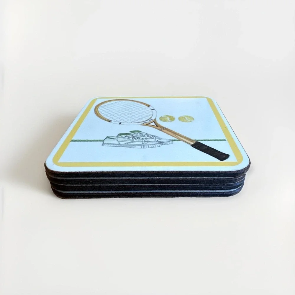 Vintage PimperneL Set‎ Point Tennis Racquet Cork Backed Coasters Set of 4